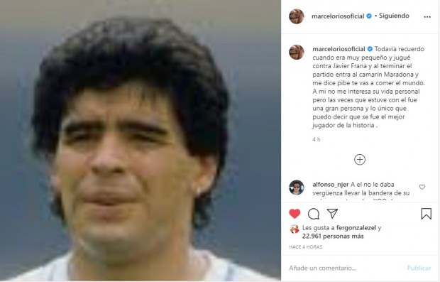 La foto pixelada junto a un cálido texto, así fue el homenaje de Marcelo Ríos para Diego Maradona / www.instagram.com/marceloriosoficial
