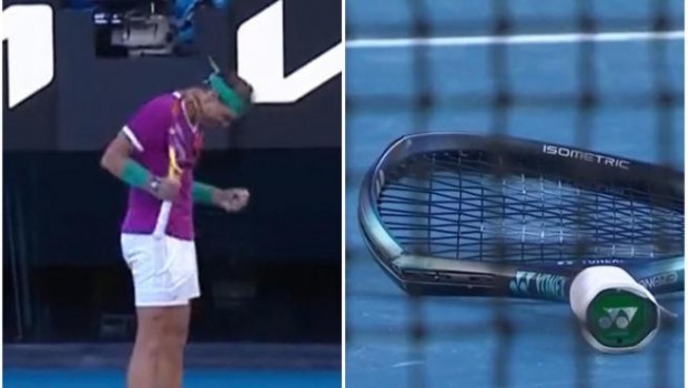 Rafael Nadal festeja su victoria ante Denis Shapovalov, quien destrozó su raqueta y la arrojó al suelo / www.20minutos.es