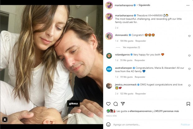 Maria Sharapova y su pareja, Alexander Gilkes, presentaron a su bebé recién nacido / www.instagram.com/mariasharapova