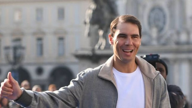 Pese a haber perdido en el debut en Turín, Nadal luce contento; por primera vez, asistió a un torneo con su hijo / as.com