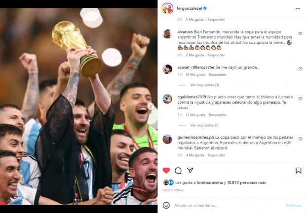 Fernando González felicitó a Lionel Messi tras consagrarse como Campeón del Mundo con Argentina / www.instagram.com/fergonzalezel