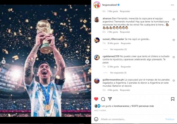 Sin embargo, muchos seguidores criticaron al extenista por el mensaje que publicó / www.instagram.com/fergonzalezel