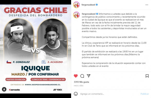 Sismo en Iquique obligó a Fernando González a postergar el inicio de su gira de despedida / www.instagram.com/fergonzalezel
