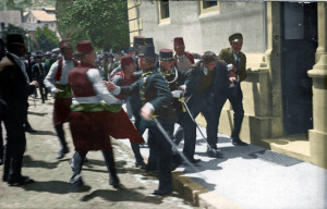 The arrest of Gavrilo Princip, the 19-year-old who assassinated Austrian Archduke Franz Ferdinand.