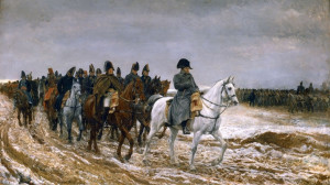 Pintura que muestra a Napoleón conduciendo a sus tropas. 