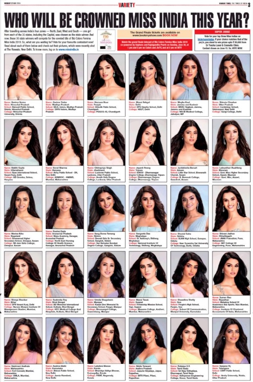 candidatas miss india 2019