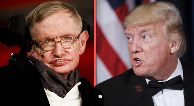 Foto: Stephen Hawking y Donald Trump. /neonnettle.com