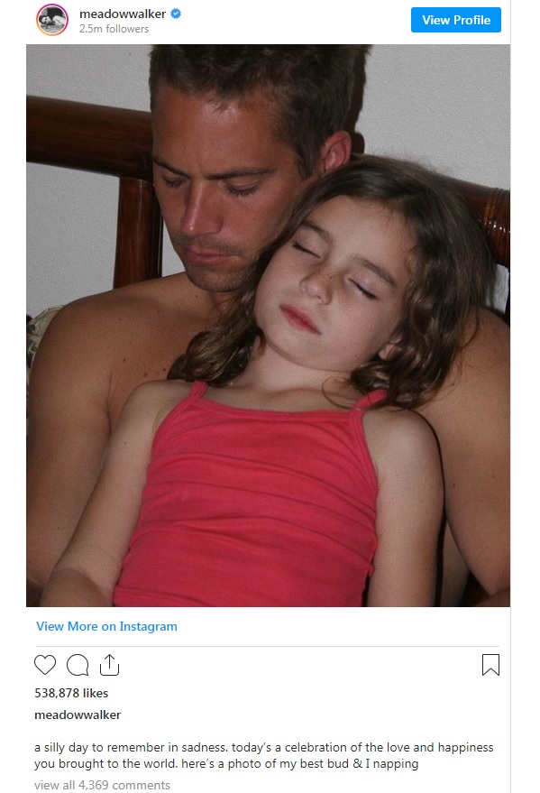 hija de paul walker homenaje en instagram