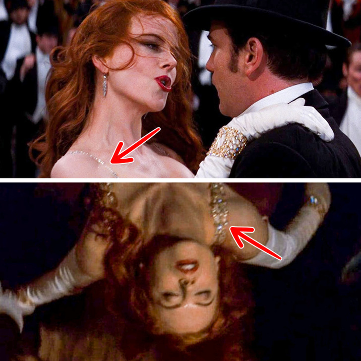 El bretel del traje de Nicole Kidman cambia entre tomas.