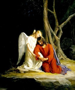 Cuadro del pintor Carl Bloch que representa a un ángel consolando a Jesús en el huerto de Getsemaní.
