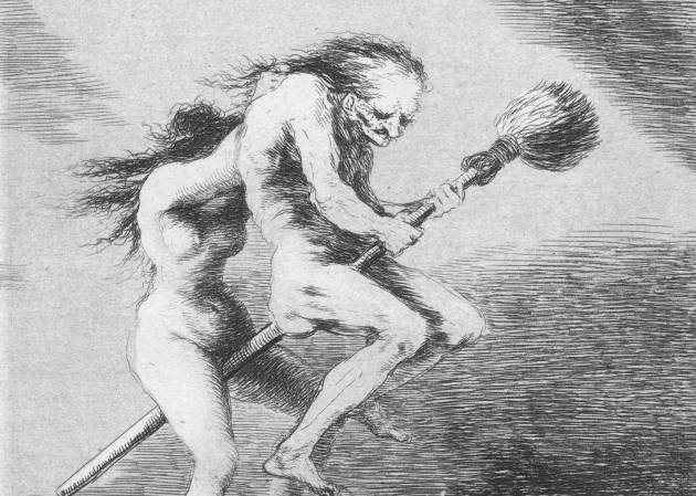 El grabado 'Linda maestra' de Francisco de Goya representó a una bruja volando encima de una escoba.