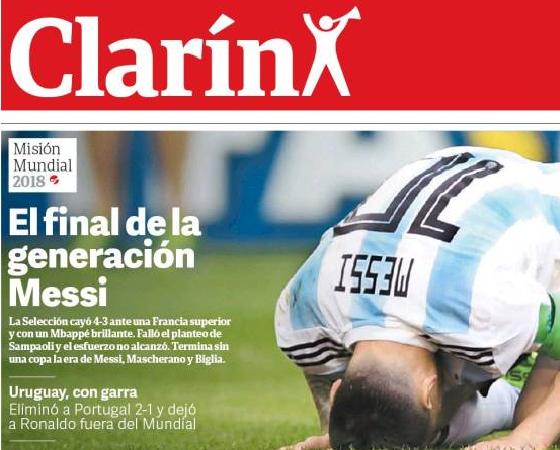 "El final de la generación de Messi", anuncia Clarín.