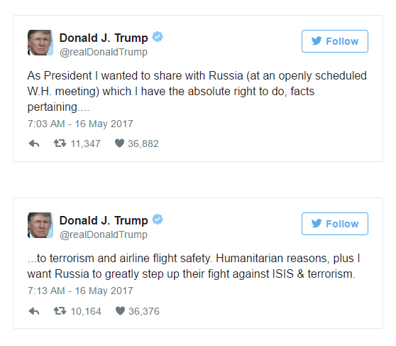 Los tuits en donde Trump se defendió. Foto: Captura Twitter Donald Trump.