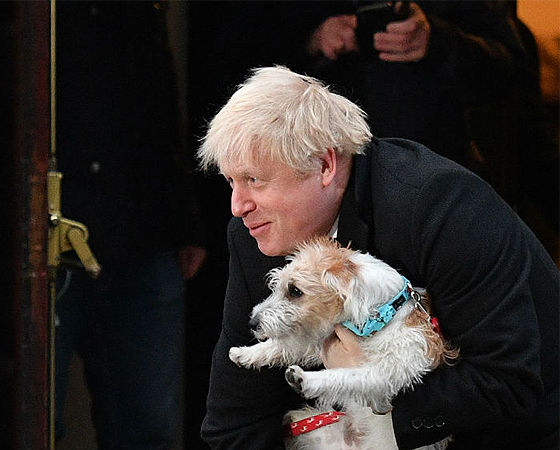 Boris Johnson concurrió a votar con su perro, muy confiado en los resultados que terminaron dándole la razón.
