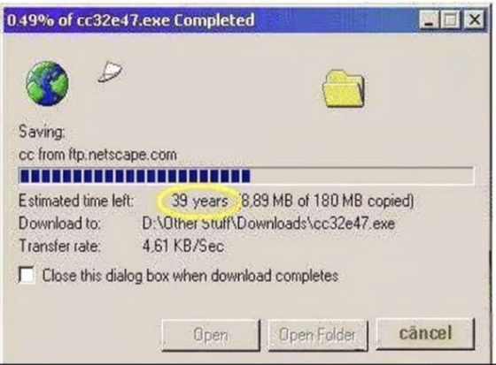 Una falla técnica en un computador con Windows significó que los archivos tomarían años en ser descargados. 