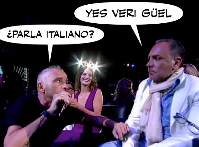 Uno de los tantos memes que se publicaron en Internet, a propósito del mal manejo del idioma inglés del cantante Luis Jara. Aquí Jara aparece con el cantante italiano Eros Ramazzotti.