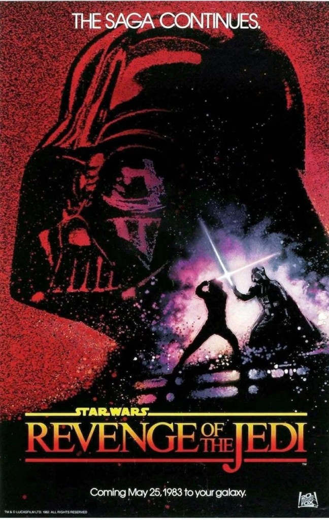 El poster original de la tercera cinta de la trilogía original de Star Wars, que llevaba como título "Revenge of the Jedi" ("La Venganza del Jedi"). 