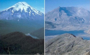 El Monte Santa Helena antes y después de la erupción del 18 de mayo de 1980.