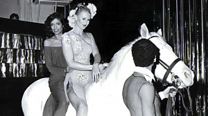 Bianca Jagger and a Halston Model Ride into Studio 54 for Bianca's Birthday Party, New York, America - 1970s