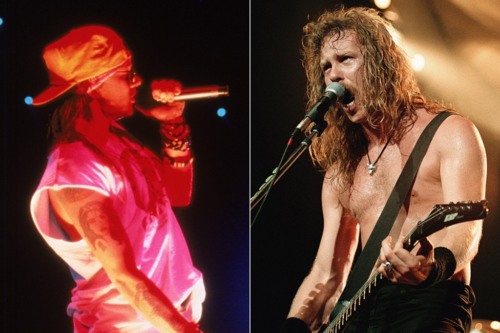 Axl Rose y James Hetfield, vocalistas de los grupos Guns N' Roses y Metallica, respectivamente. 