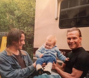 Keanu Reeves and Patrick Swayze on set of Point Break, 1991