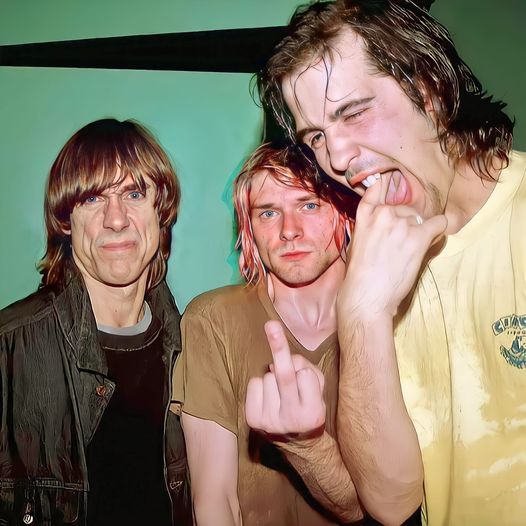 La fotografía de Iggy Pop , Kurt Cobain y Kris Novoselic tomada el 29  de mayo de 1991 en Jabberjaw, Los Ángeles, California. 