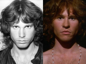 Jim Morrison, cantante de The Doors, y el actor que lo interpretó en 1991, Val Kilmer.