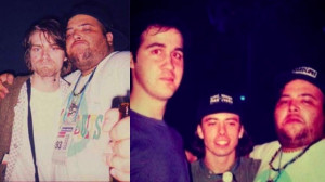 João Gordo junto a los tres miembros de Nirvana.
