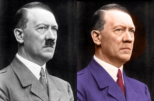 Manipulación fotográfica que muestra a Adolf Hitler sin su característico bigote.