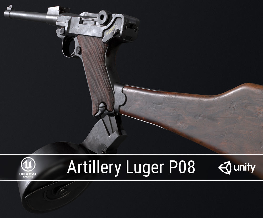 Una pistola Luger P08 usada en forma de carabina.