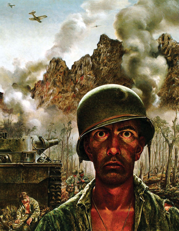 “That 2,000 Yard Stare”, la  ilustración más famosa del artista norteamericano y corresponsal de guerra Thomas Lea.