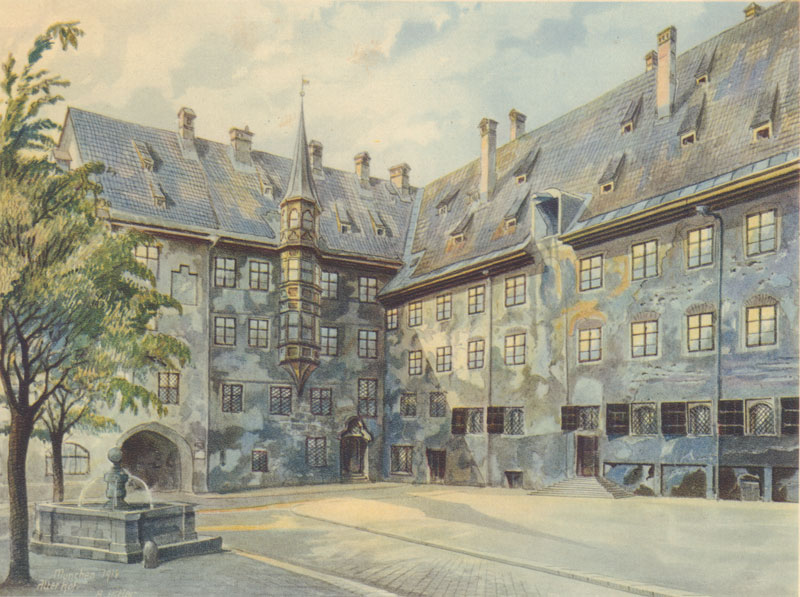 Patio del Alter Hof en Münich, una de las pinturas de Hitler. 