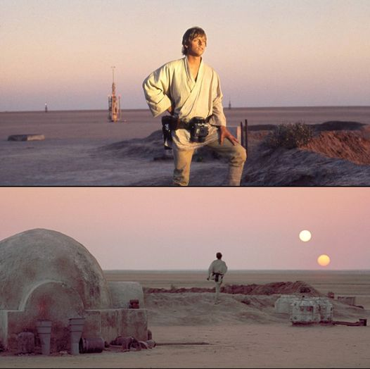 29  Marzo 1976; Túnez; se rueda la escena en donde LukeSkywalker observa los soles binarios de Tatooine