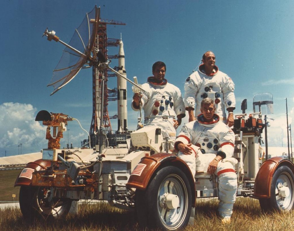 Los tres astronautas de la misión espacial Apolo 17.
