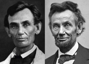 Abraham Lincoln en 1861 frente a 1865 muestra una diferencia de 4 años durante la guerra.