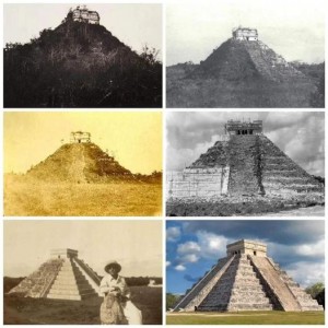 Chichén Itzá antes y después del acuerdo de reconstrucción entre México y EE.UU. para convertirlo esencialmente en una atracción turística.