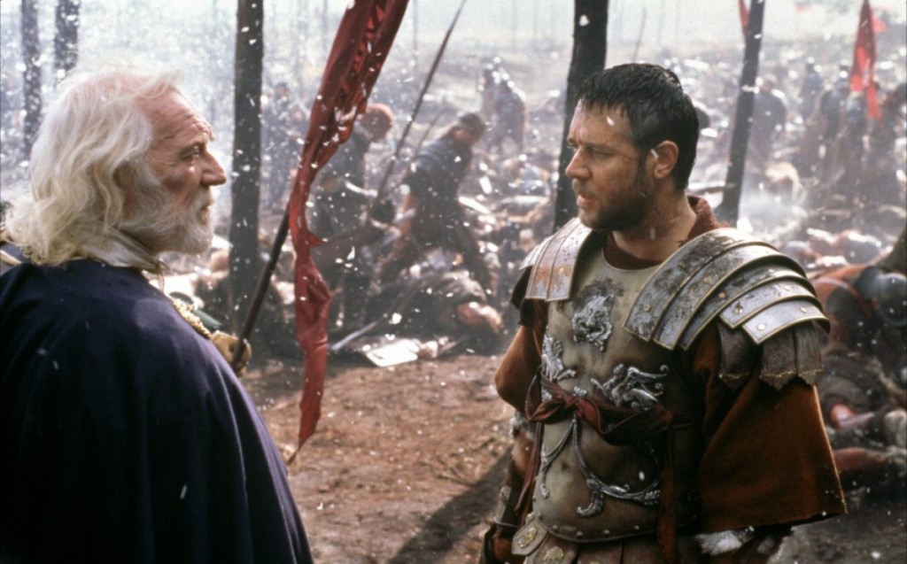 El emperador romano Marco Aurelio y el general romano Máximo Décimo Meridio, en un fotograma de la película "Gladiador".