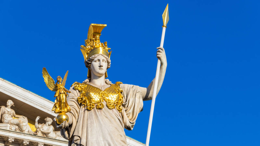 The ancient Greek Goddess Athena in front of the Austrian Parliament Building