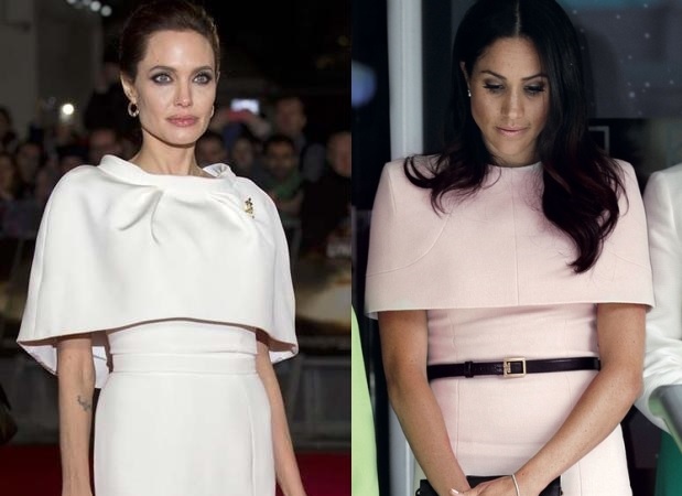 Sin embargo, esta similitud para muchos se debe a una casualidad, ya que Angelina fue la primera en vestir un vestido blanco con capa de Ralph & Russo durante el estreno de Unbroken, en 2014. Cuatro años después, Meghan usó un outfit Givenchy, muy similar.