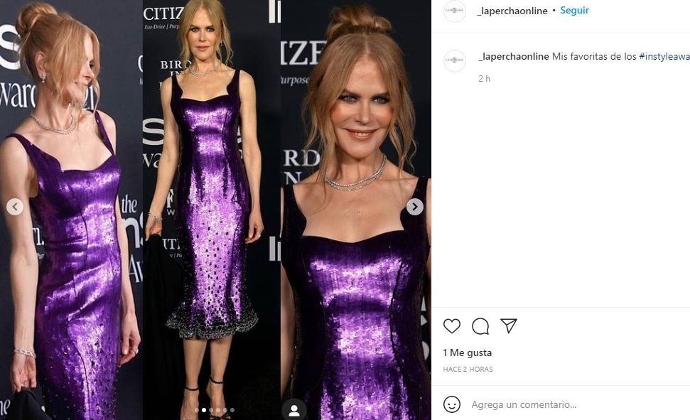 Nicole Kidman: La emblemática actriz se vio espectacular enfundada en este vestido de brillos morados, ajustado y con la parte baja de la falda bordada con pedrería, de la firma Armani Privé.