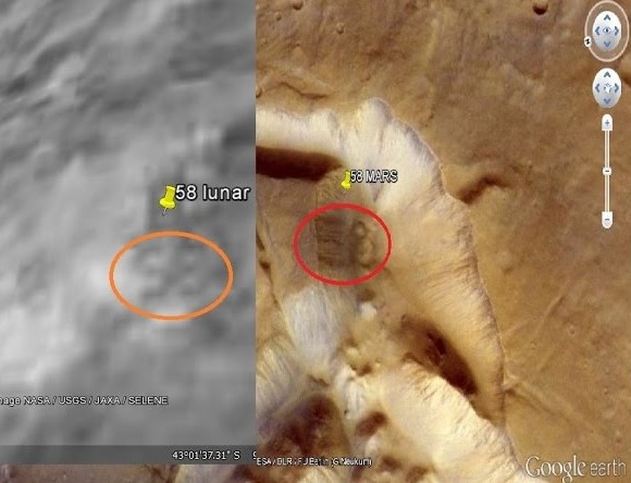 Foto:  A la izquierda la Luna y a la derecha, Marte. /ufosightingsdaily.com