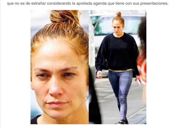 Jennifer Lopez, en medio del rodaje de sus últimas cintas, detectada sin maquillaje / Captura tecache.cl / Cuenta de Instagram: www.instagram.com/p/B3Uhj3qFsao