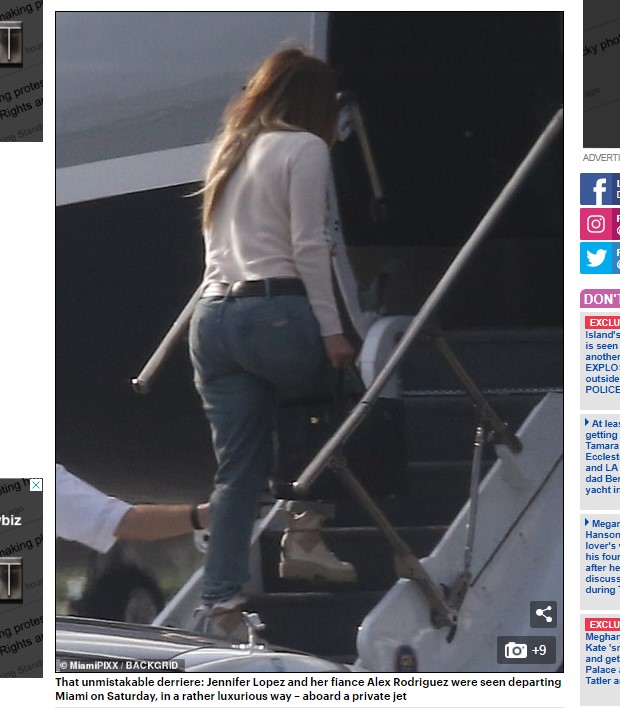 Jennifer Lopez "escapó" de Miami en un jet privado / Captura www.dailymail.co.uk