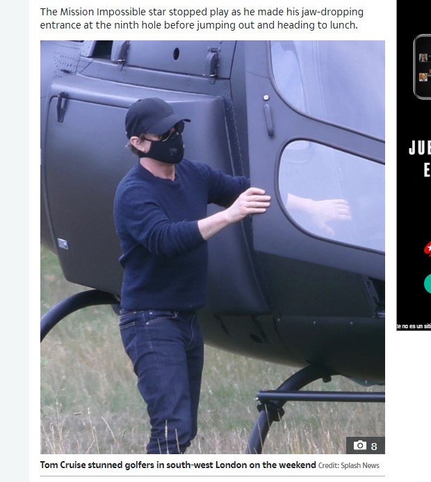 Tom Cruise aterrizó en un campo de golf con un helicóptero / Captura www.thesun.co.uk