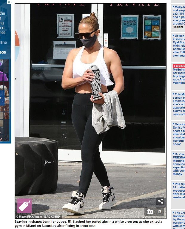 Jennifer Lopez, captada yendo al gimnasio en Miami / Captura www.dailymail.co.uk