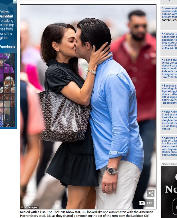 El apasionado beso de Mila Kunis y Finn Wittrock / Captura www.dailymail.co.uk