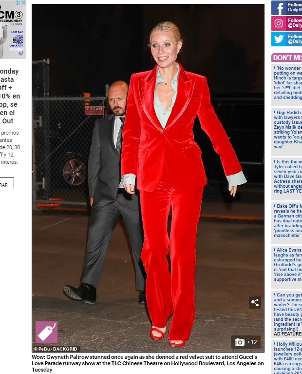 Gwyneth Paltrow deslumbró con traje que había utilizado hace 25 años / Captura www.dailymail.co.uk