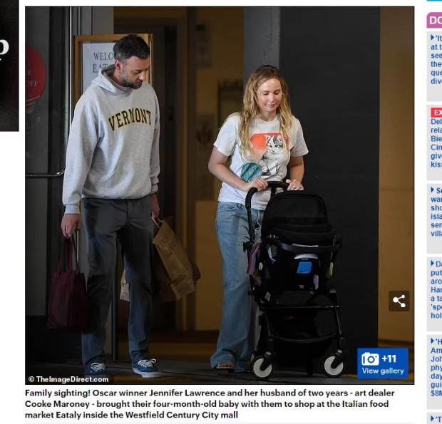 Jennifer Lawrence, detectada junto a su marido y su bebé de 4 meses / Captura www.dailymail.co.uk