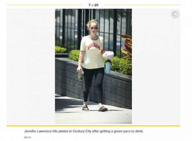 Jennifer Lawrence, fotografiada a la salida de una sesión de pilates / Captura pagesix.com