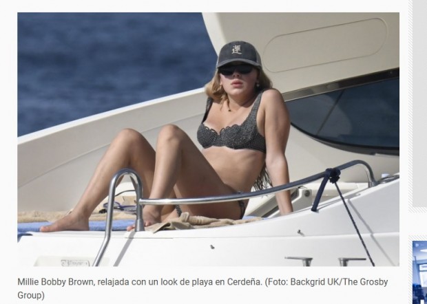 Millie Bobby Brown, muy relajada en un yate en las costas italianas / Captura tn.com.ar